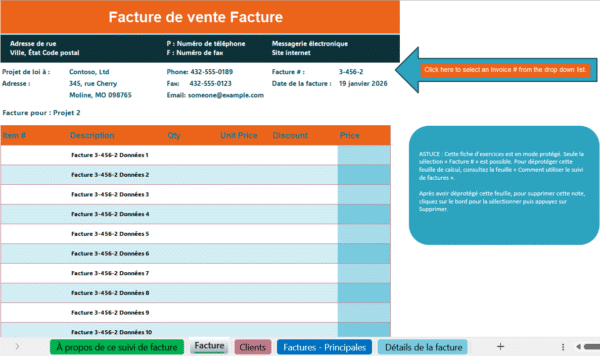 Suivi des factures de vente en Excel avec fiche de facture détaillée